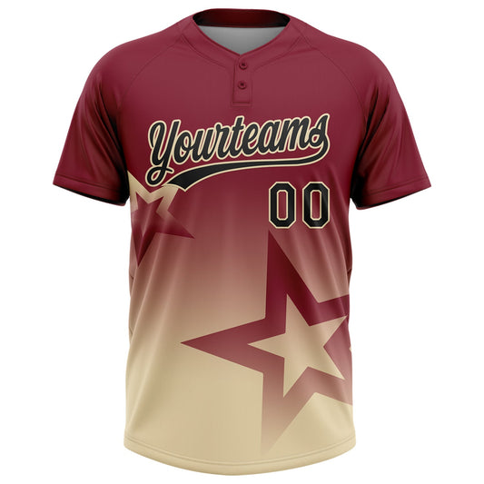 Maxcorners Custom Crimson Black-Cream Gradient Style Twinkle Star Two-Button Unisex Softball Jersey LM2605