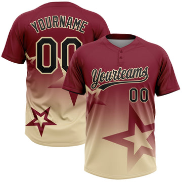 Maxcorners Custom Crimson Black-Cream Gradient Style Twinkle Star Two-Button Unisex Softball Jersey LM2605