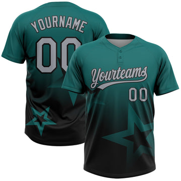 Maxcorners Custom Teal Gray-Black Gradient Style Twinkle Star Two-Button Unisex Softball Jersey LM2605