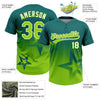 Maxcorners Custom Teal Neon Green-White Gradient Style Twinkle Star Two-Button Unisex Softball Jersey LM2605