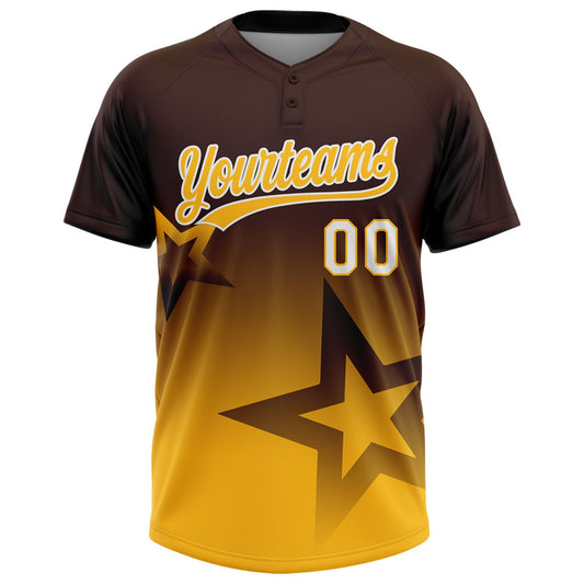 Maxcorners Custom Brown Gold-White Gradient Style Twinkle Star Two-Button Unisex Softball Jersey LM2605