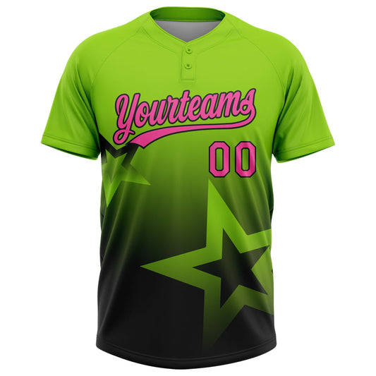 Maxcorners Custom Neon Green Pink-Black Gradient Style Twinkle Star Two-Button Unisex Softball Jersey LM2605
