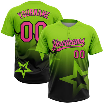 Maxcorners Custom Neon Green Pink-Black Gradient Style Twinkle Star Two-Button Unisex Softball Jersey LM2605