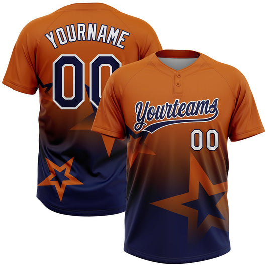 Maxcorners Custom Texas Orange Navy-White Gradient Style Twinkle Star Two-Button Unisex Softball Jersey LM2605