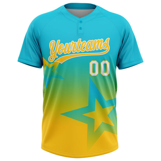 Maxcorners Custom Lakes Blue Yellow-White Gradient Style Twinkle Star Two-Button Unisex Softball Jersey LM2605