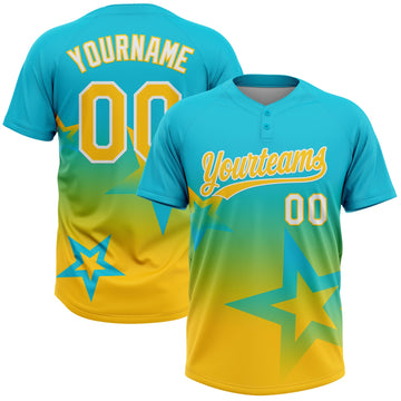 Maxcorners Custom Lakes Blue Yellow-White Gradient Style Twinkle Star Two-Button Unisex Softball Jersey LM2605