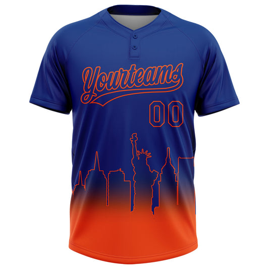 Maxcorners Custom Royal Orange New York City Edition Gradient Two-Button Unisex Softball Jersey LM2605