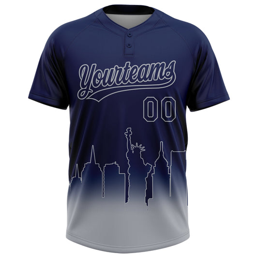 Maxcorners Custom Navy Gray New York City Edition Gradient Two-Button Unisex Softball Jersey LM2605