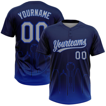 Maxcorners Custom Navy Gray-Thunder Blue Dallas City Edition Gradient Two-Button Unisex Softball Jersey LM2605