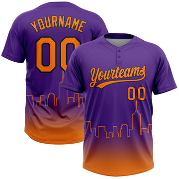 Maxcorners Custom Purple Bay Orange-Black Phoenix City Edition Gradient Two-Button Unisex Softball Jersey LM2605