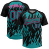 Maxcorners Custom Black Teal-Pink Splatter Torn Sharp Brush Stroke Two-Button Unisex Softball Jersey LM2605