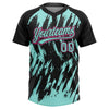 Maxcorners Custom Black Ice Blue-Pink Splatter Torn Sharp Brush Stroke Two-Button Unisex Softball Jersey LM2605