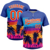 Maxcorners Custom Royal Orange-White Tropical Hawaii Palm Trees Two-Button Unisex Softball Jersey LM2605