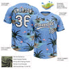 Maxcorners Custom Light Blue White-Black Tropical Hawaii Palm Trees And Flamingo Two-Button Unisex Softball Jersey LM2605