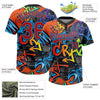 Maxcorners Custom Graffiti Pattern Red Sky Blue-Navy Vibrant Multi-Color Street Style Two-Button Unisex Softball Jersey LM2605