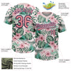 Maxcorners Custom White Medium Pink-Navy Hawaii Palm Leaves And Flowers Two-Button Unisex Softball Jersey LM2605
