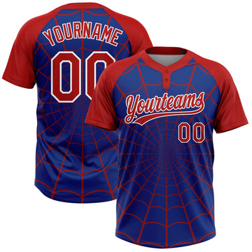 Maxcorners Custom Royal Red-White Spider Web 3D Pattern Design Two-Button Unisex Softball Jersey LM2605