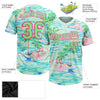 Maxcorners Custom Lakes Blue Pea Green-Pink Beach Hawaii Palm Trees And Flamingo Two-Button Unisex Softball Jersey LM2605
