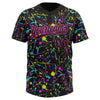 Maxcorners Custom Graffiti Pattern Black-Pink Vibrant Multi-Color Abstract Splatter Two-Button Unisex Softball Jersey LM2605