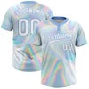 Maxcorners Custom White Light Blue Abstract Trendy Holographic Vaporwave Style 3D Pattern Design Two-Button Unisex Softball Jersey LM2605