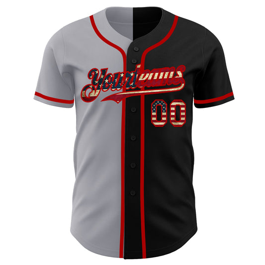 Maxcorners Custom Black Vintage USA Flag-Cream Premium Baseball Jersey6 LM0210