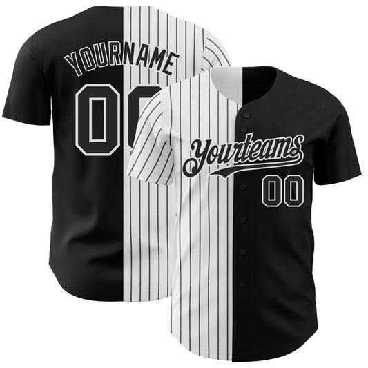 Maxcorners Custom Black White-Black Pinstripe Authentic Split Fashion Baseball Jersey LM2605