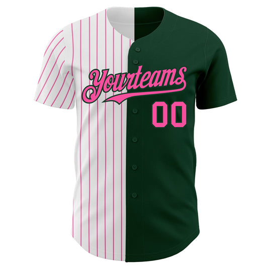 Maxcorners Custom Green White-Pink Pinstripe Authentic Split Fashion Baseball Jersey LM2605