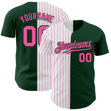 Maxcorners Custom Green White-Pink Pinstripe Authentic Split Fashion Baseball Jersey LM2605