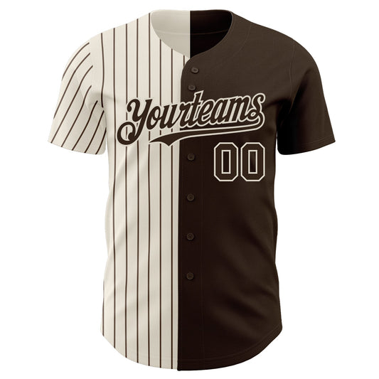 Maxcorners Custom Brown Cream-Brown Pinstripe Authentic Split Fashion Baseball Jersey LM2605