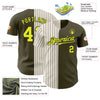 Maxcorners Custom Olive Neon Yellow Cream-Black Pinstripe Authentic Split Fashion Salute To Service Baseball Jersey LM2605