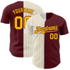Maxcorners Custom Burgundy White-Gold Pinstripe Authentic Split Fashion Baseball Jersey LM2605