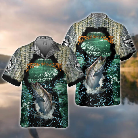 Maxcorners Stripped Bass Fishing All Over Print 3D Hawaiian Shirt