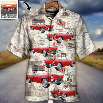 Maxcorners Personalized Route 66 Car Racing Love Road, Custom Photo Car Aloha Shirts