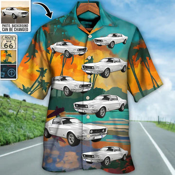 Maxcorners Personalized Muscle Car Hawaiian Shirt, "Route 66" Custom Photo Car Aloha Shirts