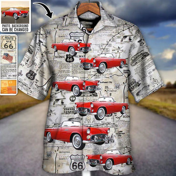 Maxcorners Personalized Car Hawaiian Shirt "Route 66 Iconic Signs And Map" Custom Photo Car Aloha Shirts
