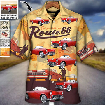 Maxcorners Personalized Car Hawaiian Shirt "Route 66 Iconic Signs And Map" Custom Photo Car Aloha Shirts Ver.2