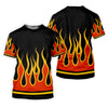 Maxcorners Black Orange Yellow Flame Sleeve Golf Shirt, Golf Polo For Women, Printed Golf Shirt LM1507