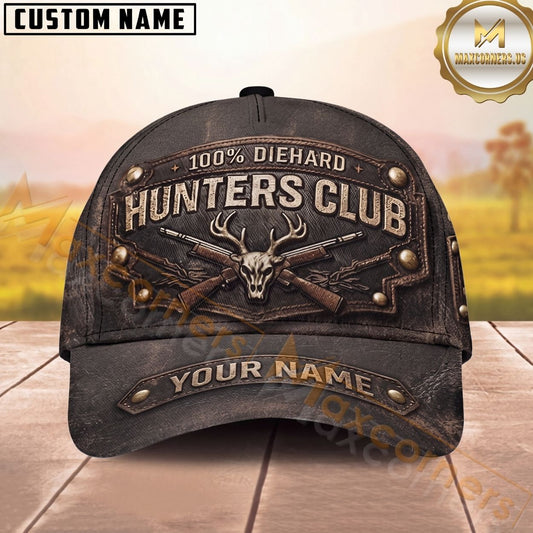 Maxcorners Deer Hunting Diehard Hunters Club Vintage Leather Personalized Name Unisex 3D Cap