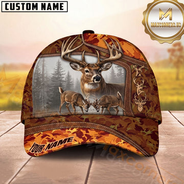 Maxcorners Hunting Whitetail Orange Camo Personalized Name Unisex 3D Cap