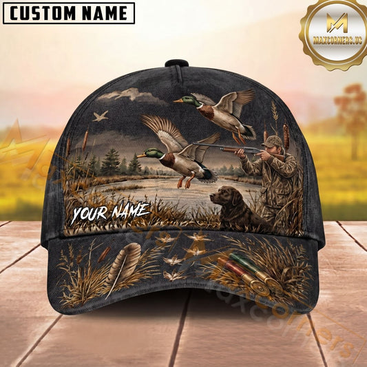 Maxcorners Duck Hunting Hunter Dog Wetland Brown Personalized Name Unisex 3D Cap (4 Colors)