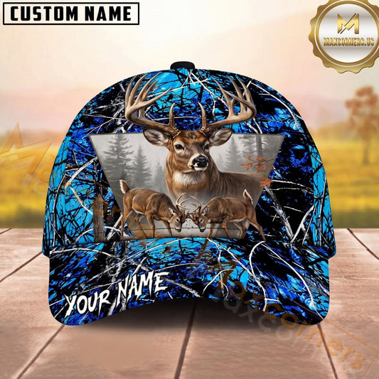 Maxcorners Deer Hunting Whitetail Bucks Forest Camo Personalized Name Unisex 3D Cap (4 Colors)