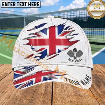 Maxcorners United Kingdom Pickleball Cap Ripped Union Jack Patriotic Design Personalized Name 3D Cap