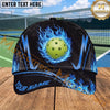 Maxcorners Pickleball Cap Flaming Ball Black Orange Design Multi Options Personalized Name 3D Cap