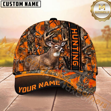 Maxcorners Deer Hunting Woodland Camo Stripe Multi Options Personalized Name 3D Cap