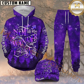 Maxcorners Hunting Wander Lost Purple Galaxy Forest Pattern Personalized 3D Combo Hoodie, Sweatpants Set & Cap