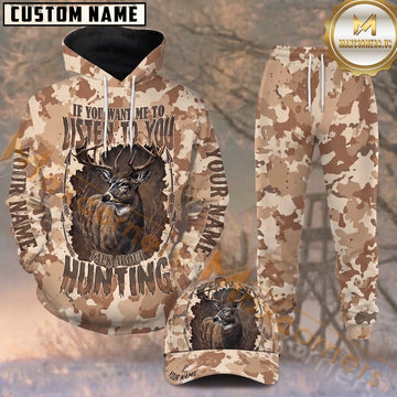 Maxcorners Hunting Deer Beige Desert Camo Personalized 3D Combo Hoodie, Sweatpants Set & Cap