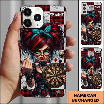 Maxcorners Gothic Girl Dartboard Punk Plaid Multicolor Options Personalized Name Phone Case