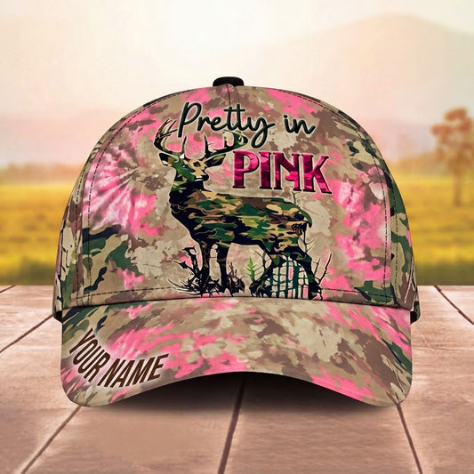 Maxcorners Deer Stag Silhouette Pretty In Pink Camo Personalized Name Unisex 3D Cap