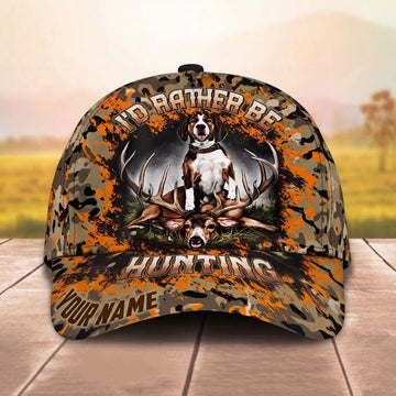 Maxcorners I'd Rather Be Hunting Dog Deer Camo Personalized Name Unisex 3D Cap