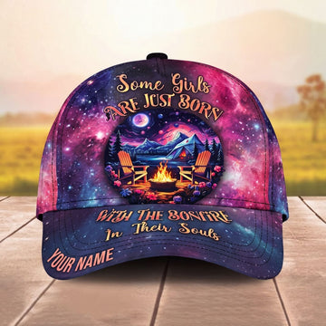 Maxcorners Galaxy Bonfire Night Camping Sunset Tent Personalized Name Unisex 3D Cap